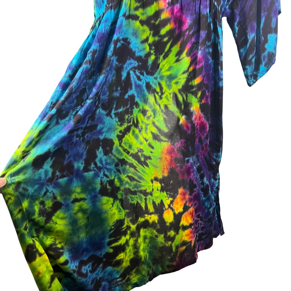 Dharma Trading Co Tie Dye Maxi Dress Kaftan 2XL Rayon Boho Festival Multicolor - Picture 6 of 9